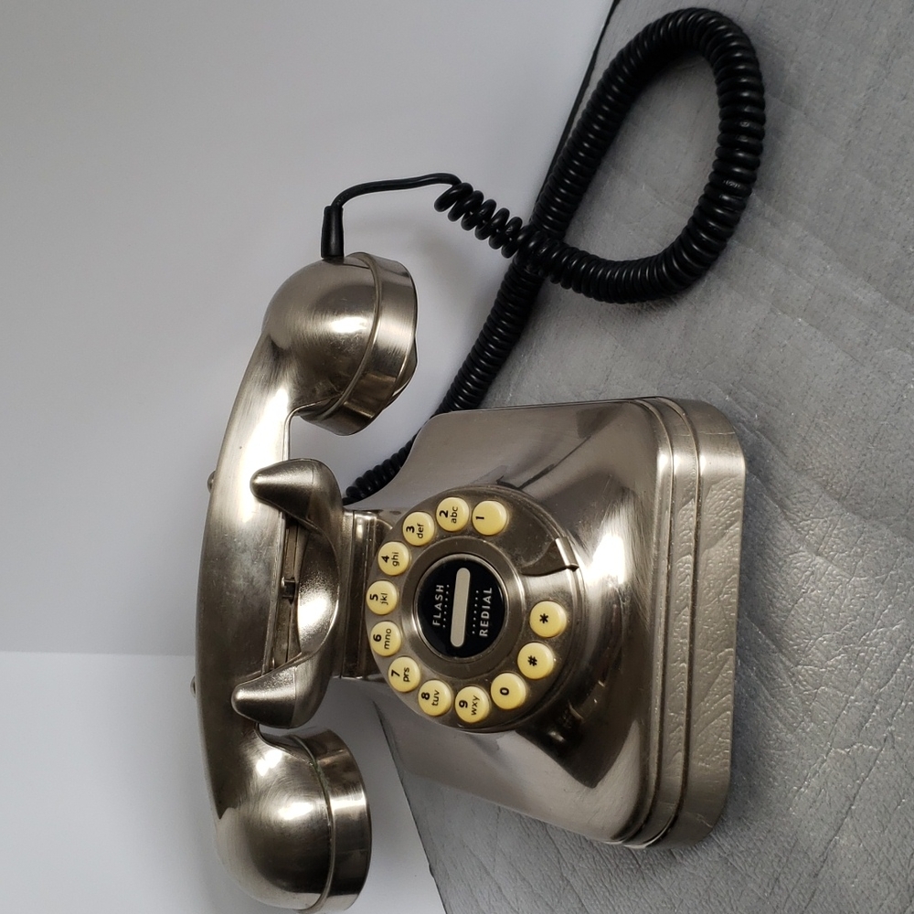 Pottery Barn Grand Vintage Retro Style Nickel Push Button Table Telephone